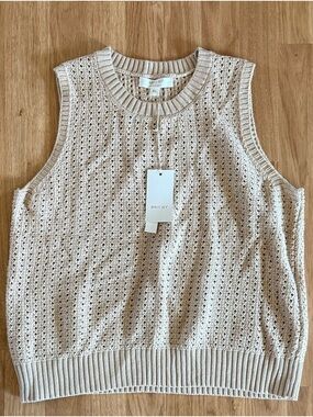 NEW BRIT.NY Women’s Open Knit Sleeveless Sweater Vest - Cream - Size XL